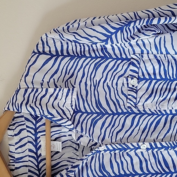 Chico's Blue White Zebra Stripe Long Sleeve Button Down Cotton Shirt Size XL - Picture 2 of 6